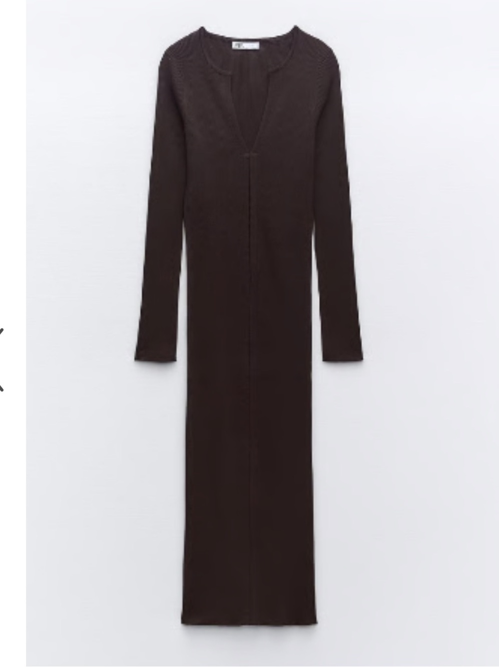 Zara Long Sleeve Ribbed Maxi Dress in Dark Brown